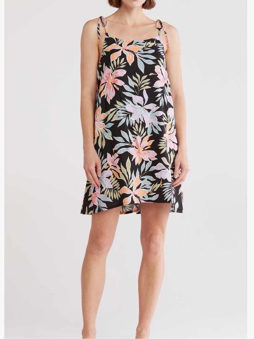 Billabong Floral Black A-Line Dreas with Hawaiian floral Print